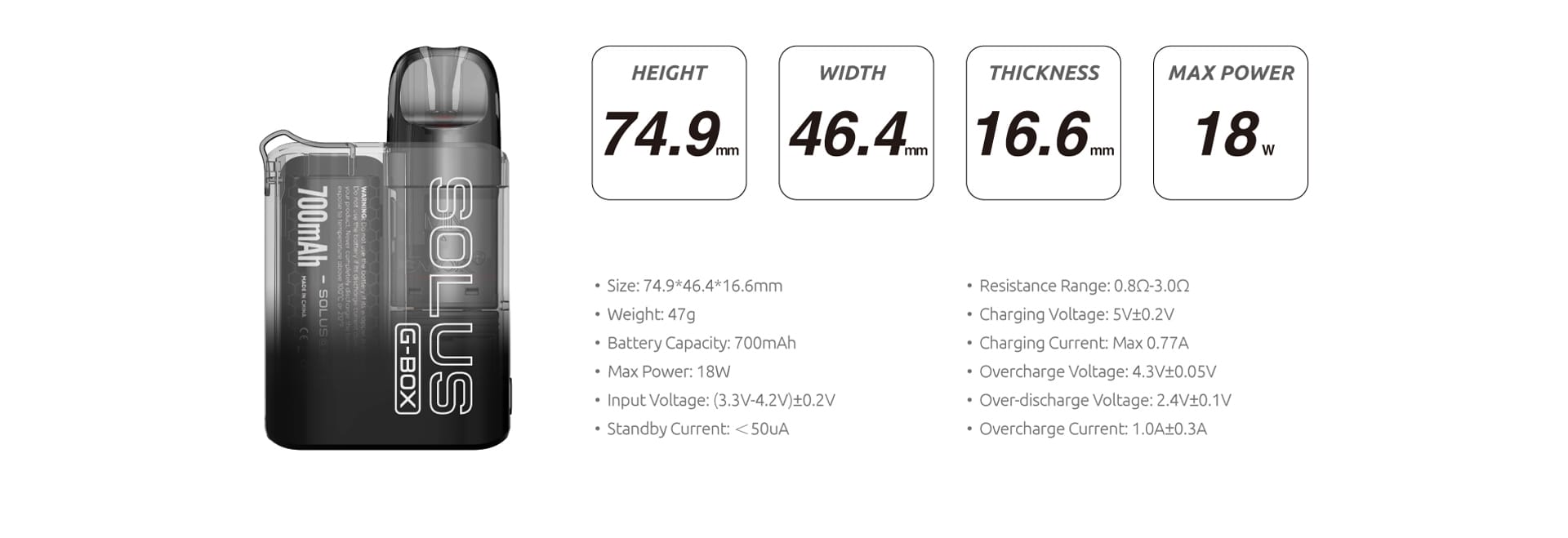 SMOK SOLUS G BOX Specification