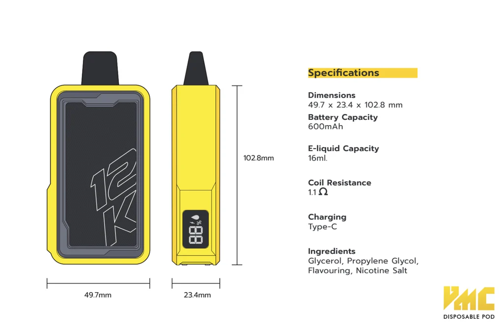 ข้อมูลตัวเครื่อง VMC 12000 Puffs Disposable Pod