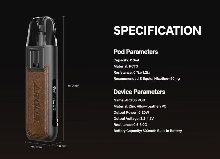 Voopoo argus pod spec